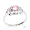 Solitaire Ring Senaste design Pink Topaz Gems Vintage Sier Dekorativ gränsblommor For för kvinnor Giftringar Jewelty 10 PCS N S DRO DH5YE