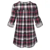 Frauenblusen im Reißverschluss Hemd für Frauen elegante Casua Tops V-Ausschnitt Plaid gedruckter Tunika Rollted Bluse Langarmreisen