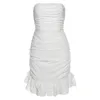 Vestidos casuais moda faixas dobras ruffles mini envoltório 2023 verão mulheres sexy mulheres alças bodycon alta cintura noturna festa branca escasso escasso