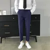 Erkek pantolon Kore moda yaz yaz erkek ayak bileği uzunluk ince örtü sıradan iş düz renk erkek ofis resmi aşınma pantolon