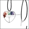 Pendant Necklaces 7 Chakra Tree Of Life Rainbow Natural Stone Quartz Black Cord Wire Rope Chain For Women Fashion Jewelry Gift Drop Otih4