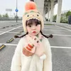 Berets Winter Kind Cartoon Tier Hut Schal Zweiteilige Ohr Manschette Schutz Baby Warm Stricken Outdoor Kind Winddicht Peruanische Kapuzenmütze