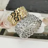 Bangle Cuba Chain Design Rhinestones Alloy Bracelets Cuff Bangles For Women Chunky HipHop Statement Jewelry Gold Color