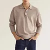 Men's Polos Men's Solid Color V Neck Long-sleeved T-shirt Spring And Autumn Casual Fashion Outdoor Polo Shirt White M-3XL