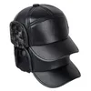 Berets X7056 Men's Winter Flat Top Hat Bomber Earflap Black Warm Thick Ski Snow Windproof Male Russian Ear Protective