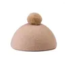 Berets 202309-3017 Herbst Winter Pompon Nette 52 cm Kopf Größe Solide Wolle Kinder Baskenmütze Mütze Junge Mädchen Kinder Freizeit maler Hut