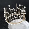 Jóias de cabelo shuangr requintado coroa de pérolas de pérolas tiaras decoração de bandeira bolo de ervas pérolas assadas no casamento