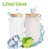 US Warehouse 16oz Sublimation Glass Beer Dugs with Bamboo Lid Straw Diy Blanks frosted can can can على شكل كؤوس حرارة كوكتيل مثلج القهوة الصودا bb0119