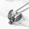 Pendentif Colliers De Mode Dominateur Sier Eagle Pour Hommes Punk Hip Hop En Acier Inoxydable Animal Biker Collier Bijoux Cadeau En Gros D Dhige