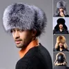 Berets Windproof Skiing Lamb Leather Hunting With Fur Ear Flaps Men's Russian Hat Bomber Winter Trapper