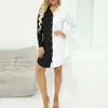 Casual Dresses Women Long Sleeve Colorblock Dress Lady Elegant Office Formal Button With Pocket 2023 Vestido Mujer A40