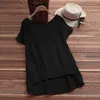 Damesblouses zomer blouse voor vrouwen chique elegante korte mouw vaste kleur katoen linnen thirt onregelmatige zoom losse tops blusa feminina