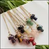 Arts and Crafts Reiki Natural Stone Crystal Złoty łańcuch Śliczny maskotka grzyb wisiant Naszyjnik ametystów labradoryt opal chokers Dr Dh7cy