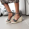 Sandals Fanyuan Plus Size 34-43 Sexy Snake Pattern Wedge Gladiator Women's Waterproof Platform Buckle High Heels Rope Roman