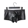 Boxer en cuir pour hommes, culotte Sexy, slip en métal, Bandage serré, Bikini Gay, X-3XL231O