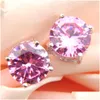 Stud Luckyshine Ronda Cubic Zirconia Pendiente Estilo europeo Sier Pink Kunzite Pendientes 8 Mm Para Mujeres Drop Delivery Jewelry Dho6V