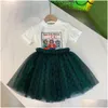 Zestawy ubrań luksusowy projektant dzieci Tshirt welon spódnica moda brytyjska marka letnie skarby dla dzieci i dziewczyny bawełna dwuczęściowy kaptur Dhjod