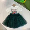 Conjuntos de roupas de design de luxo infantil camiseta véu saia moda marca britânica verão crianças tesouros e meninas algodão capuz de duas peças Dhjod