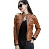 Женский кожаный весенний и осенний пальто для женщин Haining Sheep Skin Skin Motorcycle Slim Short Jacket маленькая