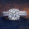 Wedding Rings Alloy Classic Ring Set Women Men White Square Zircon Fashion Engagement Couple Jewelry Party Birthday Gift 3513 Q2 Dro Dhhy9