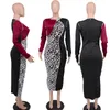 Casual Dresses Leopard Print Patchwork Bodycon Dress Women Clothing Fall Long Sleeve Streetwear Slim Sheath Pencil Midi