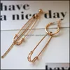Charm Pins Earrings Punk Personality Alloy Safety Pin Puncture Earring Gold Sier Geometry Chain Fashion Hoop Stud Girls Lady Jewelry Otszy