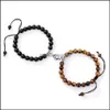 Beaded Strands Magnetic Distance Attraction Heart Bracelets Couple Beaded Bracelet Tiger Eye Stone Bead Friendship Jewelry Gift 2Pc Otogr