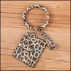 Key Rings Card Bags Wristband Bracelet Wallet Ring Bag For Women Men Leopard O Pu Leather Tassel Bangle Keychain Jewelry Q406Fz Drop Dhikg