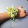 Dekorativa blommor tjej brudbrudtärna bröllops handled blommor corsage party prom champagne elfenben hand ons dekor tillbehör