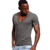 Men's T Shirts Deep V Neck Shirt For Men Low Cut Vneck Wide Vee Tee Male Tshirt Invisible Undershirt Model Scoop Hem Slim Fit Short Sleeve