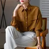 Blouses pour femmes Birdsky 1pc Femmes Shirts à manches longues Blouse Top Office Lady But Down Pocker Pocker Mulberry Silk Yelk Plaid. -17