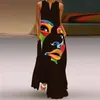 Abiti casual moda volto umano stampato abito nero 2023 elegante vintage donna estate spiaggia senza maniche ragazze lunghe donne casual