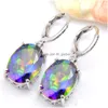 ダングルシャンデリアトップファッションセールJaquetas Femininas Lady 925 SterlingSier Metated Colourf for Women Ellipse Zircon Earring Drop DHVSR