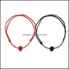 Charm Bracelets 2Pcs/Set Matte Lava Stone Bead Bracelet Natural Red String Braiding Couple For Men Women Wish Jewelry With Drop Deliv Otgm0