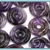 Stone 10Pcs/Lot 20Mm 30Mm 40Mm Natural Amethyst Beads Donuts Shape Loose For Jewelry Making Ring Circle Pendants C3 Drop Delivery Dh5Kn