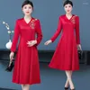 Casual Dresses Women's Elegan 5XL Red Embroidery Flower Wedding Dress Pearl Buckle Spring Autumn Women A-line Long Sleeve Party Vestidos