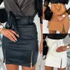 Jupes 2023 mode femmes jupe courte en cuir PU Sexy Mini avec Double fermeture éclair fente ourlet taille haute crayon grande taille