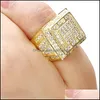 Cluster anneaux bijoux diamants classiques hommes anneau punk concepteur mariage rouge fl blanc cristalle rock luxe tendro mâle 3364 dro dhzxm