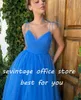 Robes de soirée Sevintage élégant bleu Tulle bal col en v Spaghetti sangle a-ligne longueur robes de soirée robe de mariée courte 2023