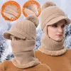 베레모 남성 사냥 모자 여성 겨울 멍청한 니트 따뜻한 양모 캡 스카프 통합 풀오버 귀여운 야외 귀 미친 가죽 모자