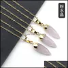 Arts And Crafts Natural Stone Rose Quartz Lapis Lazi Opal Pendant Cut Face Plated Gilt Necklace For Women Jewelry Drop Delivery Home Dhqyp