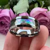 웨딩 반지 남성용 여성용 카바이드 링 8mm 6mm 6mm 베벨 에지 abalone shell inlay 약혼 완전한 마무리 편안함 착용