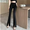 Pantalon Femme 2023 ZA Femmes Automne Mode Bureau Lady Style Noir Évasé Long Jeune Chic Slim Taille Haute Fermeture À Glissière Split Cheville Pantalon