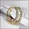 Hoop Huggie Fashion Double Row Crystal örhängen för kvinnor Guld Sier Color Party Wedding Bridal Jewelry Drop Delivery Dhdax