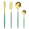 Servis uppsättningar 40st Blue Gold Cutlery Set rostfritt stål Silverknivar Fork Kaffekon Flatvaror Kök Middagsbeteckna