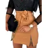 Jupes 2023 mode femmes jupe courte en cuir PU Sexy Mini avec Double fermeture éclair fente ourlet taille haute crayon grande taille