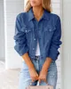 Women's Jackets Fashion Women's Denim Jacket For Autumn Winter Solid Color Lapel Short Casual Coat Long Sleeve Top 8268