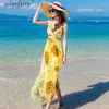 Casual Dresses Quality High Real Silk Dress Women Summer 2023 Floral Long Beach Boho Strap Maxi Vestido De Mujer KJ