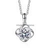 Pendentif Colliers À La Mode S925 Sterling Sier 1Ct D Couleur Vvs1 Moissanite Trèfle Collier Pour Les Femmes Plaqué Or Blanc Gra Diamant Goutte Dh1Dj