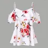 Damestanks zomer dames blouse spaghetti riem uit schouderhemd bloemenprint gegolfde chiffon tanktop dames mouwloze camisa feminina